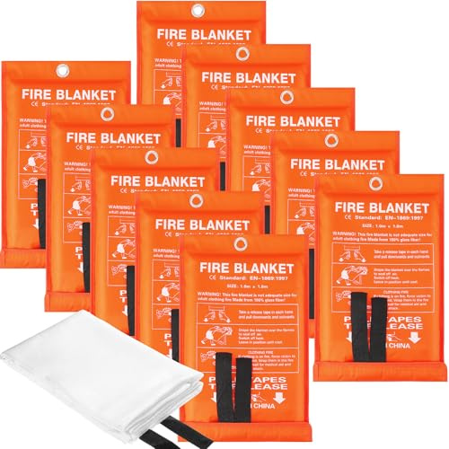 Paquete de 10 mantas ignífugas de fibra de vidrio, manta de emergencia ignífuga, manta de supresión de incendios, cubierta de seguridad de supervivencia de emergencia ignífuga para cocina, hogar,