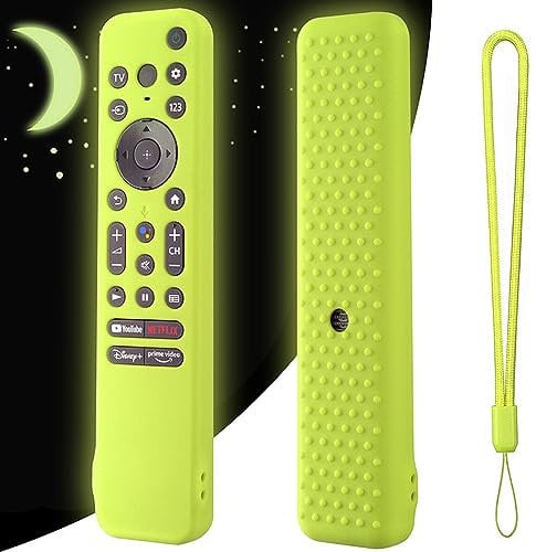 Silicone Cover for Sony RMF-TX800U RMF-TX900U Voice Remote Contorl 2022, Anti Slip Shockproof Silicone Case with Lanyard for Sony 4K Ultra HD TV X80K X90K X95K Series TV Remote (Glow Green)
