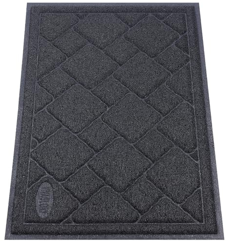 VIVAGLORY Cat Litter Mat Trackmat Litter Tray Mat, Litterbox Muddy Rug for Indoor & Floor, Easy Clean Washable Less-Mess Waterproof for Cat, 60cm×43cm, Black