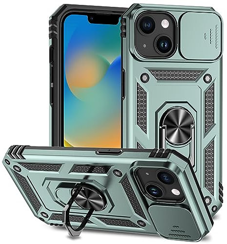Hitaoyou iPhone 15 Case with Camera Cover & Kickstand, Military Grade Shockproof Heavy Duty Protective Case for iPhone 15