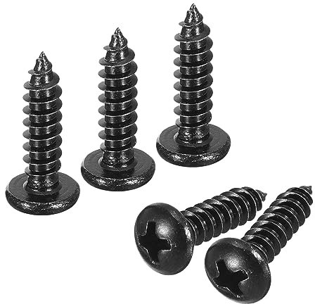 QUARKZMAN 100Pcs 4x16mm Tornillo Autorroscante de Cabeza Alomada Redonda Phillips, Tornillos Autoperforantes de Acero Inoxidable 304, Tornillo para Madera con Rosca Completa, Negro