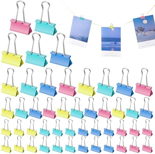 Livdouyu 120 Stück Foldback Klammern Bunt 15mm/19mm/25mm/32mm Foldbackklammer Klein Mini Papierklammern Büroklammern Metall Binder Clips Vielzweckklammern für Briefpapier Papier, Bürobedarf