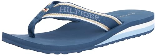Tommy Hilfiger Donna Infradito Beach Sandal con Tacco a Zeppa, Blu (Fossil Blue), 40