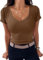 TrendiMax Womens Short Sleeve V Neck Tee Shirts Fitted Casual Summer Tunic Tops for Women Dark Brown