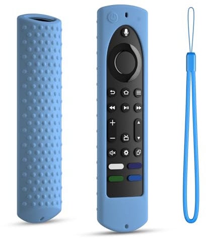 6.4 Inch Silicone Cover Compatible with Fire TV Stick 4K Max 2nd gen 2023 Remote Control Case, Toshiba/Insignia Smart TV Remote Silicone Case Cover Anti-Slip Sleeve with Lanyard (Glowblue)