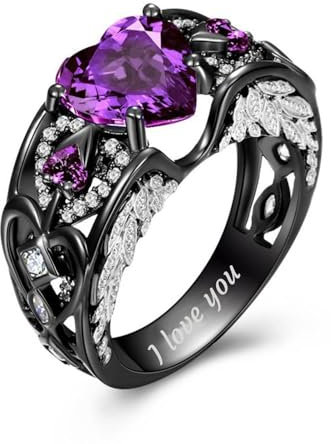 RhanY Personalized Couple Rings Set Black Promise Rings for Him and Her Customizable engagement rings for couples set red Couple Custom Wedding Rings Set Blue and Purple,Size 6-13 (Iila-Dame)