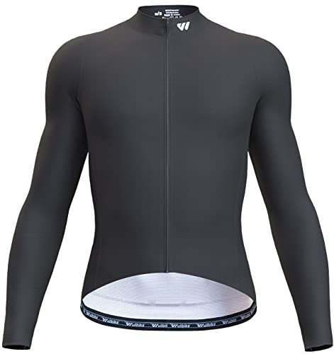 Wulibike Men's Cycling Jersey Top, Full Zip Breathable With Pockets, Road Cycling Top, Black L