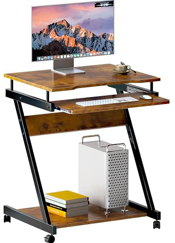SDHYL Bureau d'ordinateur Bureau pour Ordinateur Portable Table d'appoint en Forme de Z Table avec Plateau pour Clavier Petit Bureau à roulettes