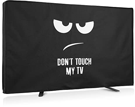 kwmobile kompatibel mit 32 TV Outdoor TV Abdeckung - Fernseher Hülle Bildschirmschutz - wetterfest - Weiß Schwarz Don't Touch My TV