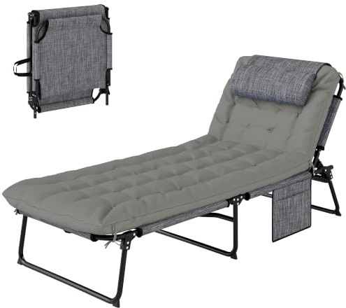Outsunny Sonnenliege Klappbar mit Kopfkissen 120 kg für Garten Pool Grau | Gartenliege, Liegestuhl, 4-Fach Verstellbare Rückenlehne, Wetterfeste Campingliege, Gartenstuhl, Outdoor