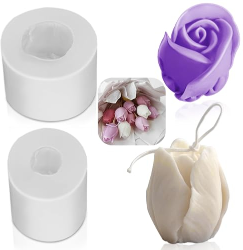 2 Stück Silikonform Blumen Tulpenform Kerzenform Silikon 3D Kerzenform Blumen Kerzen Silikonform für die Herstellung von handgefertigten Duftkerzen, Seifen, Gips Harzhandwerk, etc.