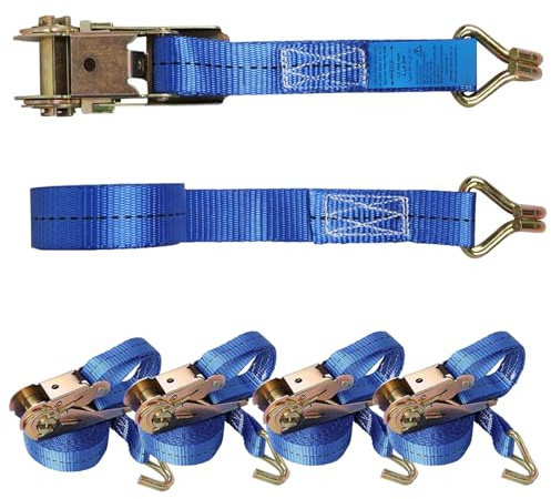 JAKAGO Spanngurte mit Ratsche, 4 Stück, 800 kg, 4 m, Zurrgurte mit Haken, Befestigungsgurt Orange, 25 mm, 800 daN (Blau)