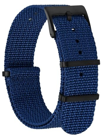 BISONSTRAP Nylon Uhrenarmband für Herren, Einteilige Militär Armband, 18mm, Blau (Schwarze Schnalle)