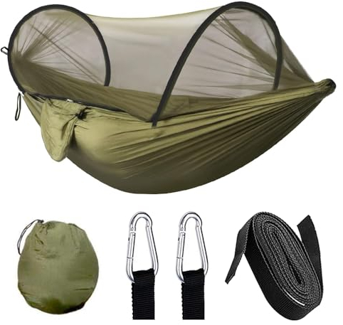 ZDQC Hamaca con Mosquitera,260 x 140 cm Hamaca de Camping,Hamaca De Exterior,Hamaca Portátil,Hamaca de Acampada,Hamaca Jardin Exterior,Capacidad de Carga de 300 kg, HWDC-01