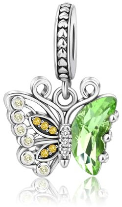 NUNUYAYA Charms Abaloriosde Cuentas Plata de Ley 925 con Circonita Cúbica Green Murano Glass Butterfly Charms Colgante Compatible con Niña Mujer Europeo Pulsera Collar