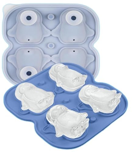 Bustlwor 3D Pinguine Eiswürfelbehälter mit Deckel, Lustig Eiswürfelform, für Eis, Whiskey, Cocktail, Saft, Kaffee Eiskugelform, Blau