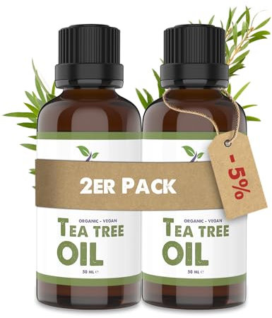 Teebaumöl 50ml BIO mit Pipette - 100% naturreines ätherisches Öl aus Australien, vegan - Tea Tree Oil - 2x 50 ml