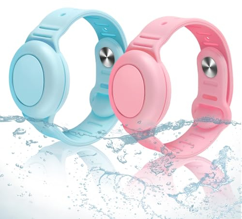 Hacintre Armband für Apple Airtag Kinder, Wasserdicht Airtrack Aarmband Kleinkind, Silikon Anhanger Hülle Case Holder Watch Bracelets, Accessories Airtag (Rosa+Grün)