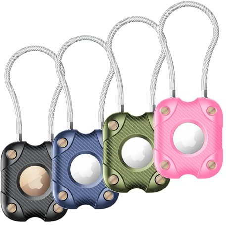 4 Pack Air Tag Holder with Wire Cable, Secure Lock Air Tag Keyring,IPX7 Waterproof,360°Hard Protective Air Tag Case Holder for Apple Air Tag for Key Chain,Key Ring,Car,Luggage