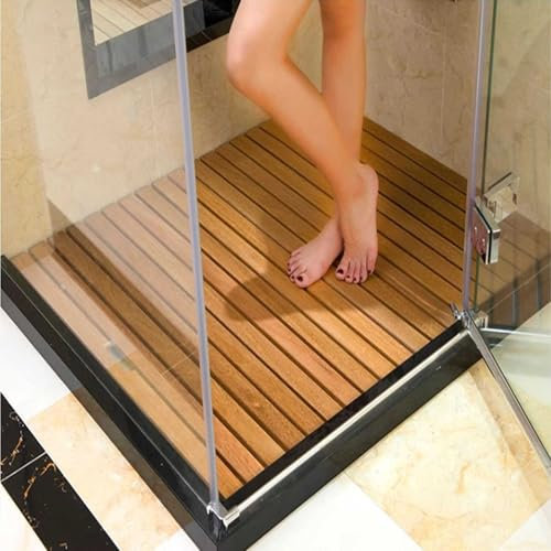 GLDWEY Pedana Doccia in Legno,Tappetino Doccia in Teak, Tappetino da Bagno Grande Non A Vasca,Portata Facile,Tappetino per Doccia Esterno Uso Interno ed Esterno