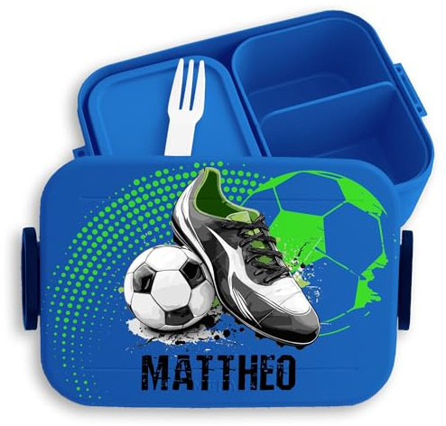 Shirtracer Mepal Lunchbox Kinder personalisiert Fußball Schuh Name | Blau, 900 ml, Brotdose, mit Fächern, Schule, spülmaschinenfest, Snackbox, Kindergarten, Einschulung, Brotzeitbox, Midi
