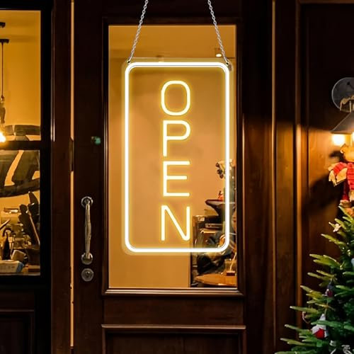 BORDEAG Open Letrero De Neón De LED, Luz De Neón Open, 18.8 * 38 Cm Open Letreros De Neón, Letrero Abierto De Neón LED Para Tienda De Negocios Ventana Bar