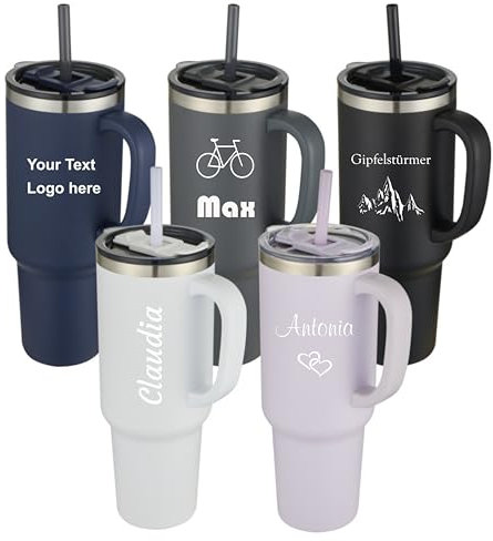 Schmalz® Tazza termica Sydney a doppia parete personalizzata con cannuccia e manico con incisione, Coffee to go 1200 ml