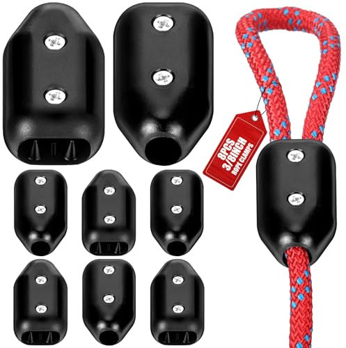 VioraWhite 8 Pcs Black Plastic Rope Clamps, 3/8 Inch, Suitable for 7-8 mm Nylon or Braided Ropes
