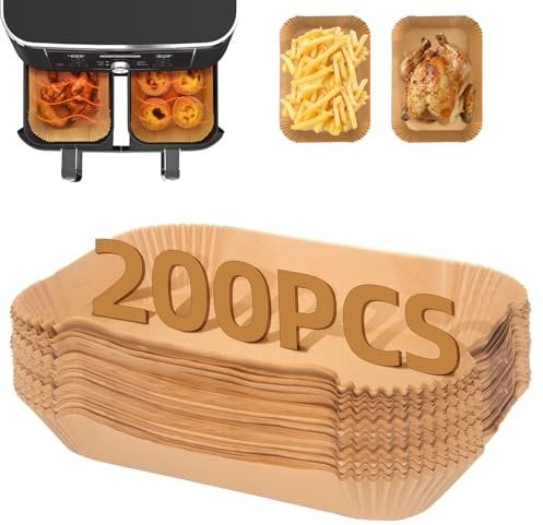 FEEZOM 200PC Ninja Air Fryer Liners Disposable, Air Fryer Paper Liners for Ninja Air Fryer Dual, Airfryer Food Grade Accessories for AF300UK AF400UK, Salter, Other Dual Airfryer