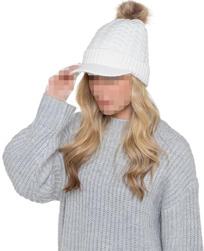 A2Z Ladies Cable Knit Peaked Beanie with Detachable Faux Fur Pom Pom | Sherpa Lined Winter Headwear Offering Stretch Comfort For Chilly Days