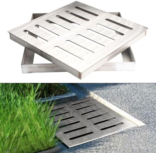 Edelstahl-Abflussgitter, rutschfeste Outdoor-Entwässerungsabdeckung, quadratisches zweireihiges Loch, Kanalgitter, für Straßenrand, Parkplätze, Straßengruben, Gullys (150 x 150 x 20 x 2 mm)