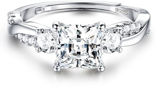 Milacolato Verlobungsring Silber 925 für Damen Ring Ringe Promise Engagement,Eternity,Verstellbar,Rund,Quadratisch,Mit Stein,Fingerring für Frauen B
