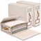 Linen Bedding Storage Box, 3 Pack Bed Sheet Organiser Boxes Foldable with Window and Label, Bedding Storage Bags for Sheets, Duvet Covers, Clothes, Towels and Blankets - Linen Beige
