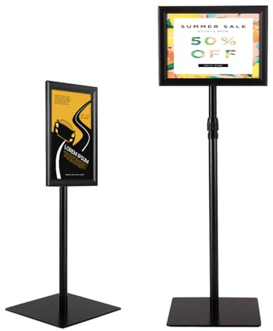 HOMASIS Porte affiche réglable en hauteur et angle, support de sol pour menu, affiche et publicité, présentoir A4 en aluminium pour mariage, spectacle, restaurant, bar (Noir)
