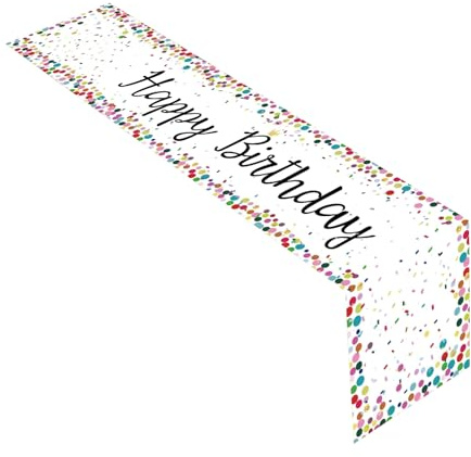 Bunter Happy Birthday Tischläufer – Geburtstagsdeko mit langlebigem Leinen und lebendigen Farben