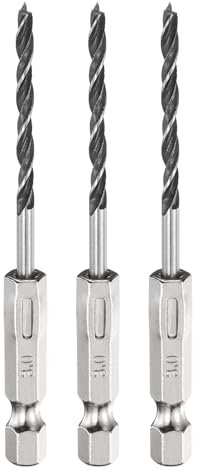 sourcing map 3pcs Brad Point Drill Bit 3mm (3/25) Dia Bearing Steel 1/4 Hex Shank Wood Drill Bits 1.26 Working Length Spiral Twist Drilling Tool for Woodworking Softwood Plywood Plastic