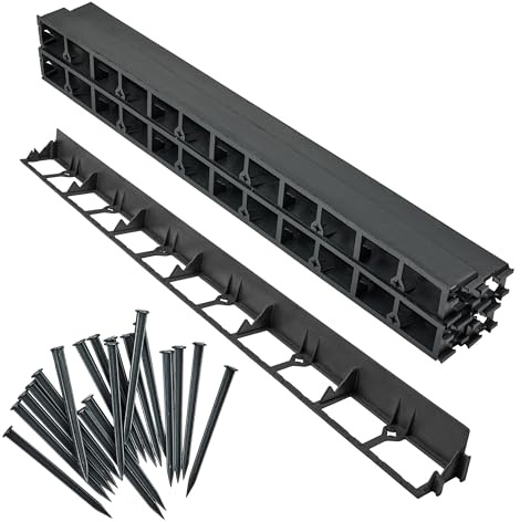 Garronda Rasenkante Beeteinfassung Kunststoff 5,8 cm 8 m 50 Anker GD-0157 | Flexibles Stecksystem mit Befestigungsankern, als Rasenbegrenzung und Beetbegrenzung für Garten, Wege und Gartendeko