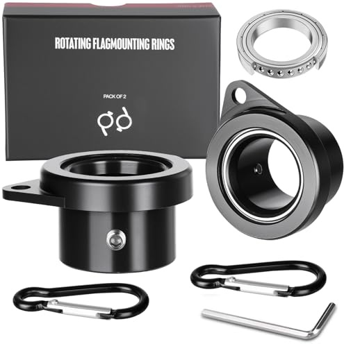Bearing Steel Ball Flag Pole Rings, Tangle Free Aluminum Alloy Flag Pole Spinners, 360° Rotating Flagpole Rings with Carabiners, Fit Flagpole with 0.75-1inch Diameter, Flagpole Parts, 1 inch Black
