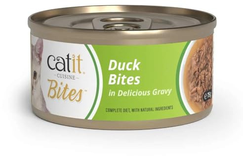 Catit Cuisine Bites, Grain-Free Wet Cat Food for Adult Cats, Duck, 1x75g | Grain-Free. Real Meat in Gravy.