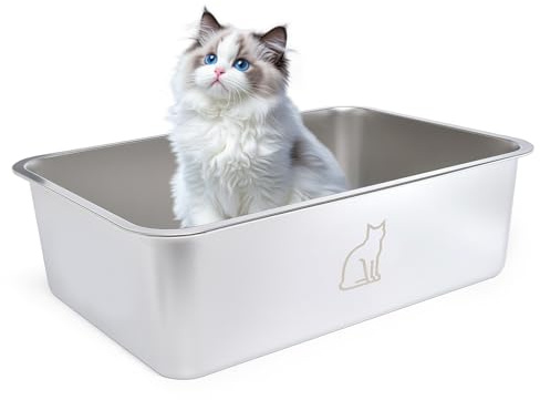 Katzenklo XXL Edelstahl Katzenklo Groß Auslaufsicher und leicht zu reinigen Niemals Gerüche, Rostfre (50 * 35 * 15CM)