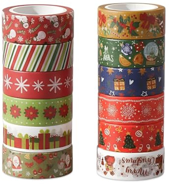 YUVKIN Set di Nastri, 12 Rotoli Decorativi Colorati Giapponesi, Adesivi, Scotch Colorato, Mascheratura per Decoratori Fai da Te, Scrapbooking, Materiale Scolastico, Feste, Natale, Incartare Regali