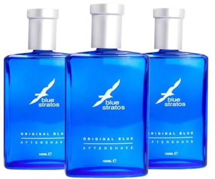 Blue Stratos Aftershave Multipack, Original Blue für Männer, Badezimmer-Essential, Herren-Aftershave, klassischer Duft von Zedernholz, Vanille und Moschus (3er-Pack)