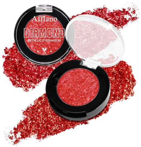 Afflano Lidschatten Rot Glitzer Einzeln, Hochpigmentiert Glitzer Roter Lidschatten, Schimmernd Red Eyeshadow Palette Glitter, Rubinrot Glitter Gesicht Schminke Rot für Goth Smoky Rote Augen Makeup