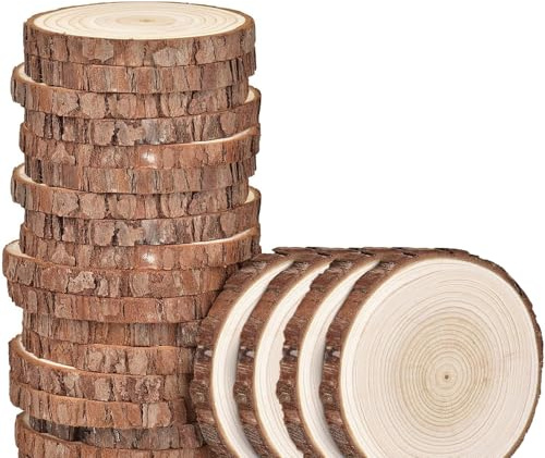24 Pezzi Dischi di Legno Naturale con Corteccia 9-10 cm Fette di Legno Grezzo Rondelle Legno Naturali per Fai da Te Decorazioni Natale Matrimonio Artigianato Pirografia Sottobicchieri (A)