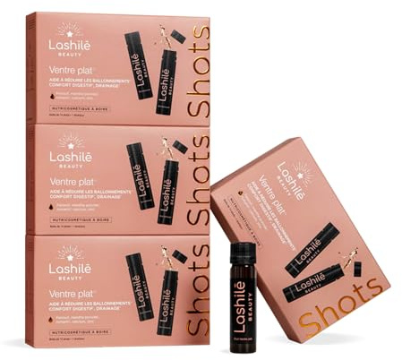 Lashilé Beauty Shots Ventre Plat Digestion & Ballonnements Soulagés | Complément alimentaire digestion - Shots à boire fenouil, menthe poivrée, romarin - Un ventre léger, enfin - 1 mois