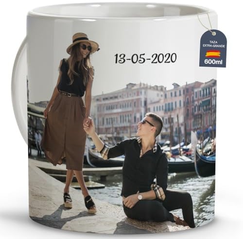 LolaPix Tasse Extra Grande 600 ml Personnalisée Photo Texte, Cadeau Couple, Idée Fête des Mères, Pères, Tasse XXL Blanche