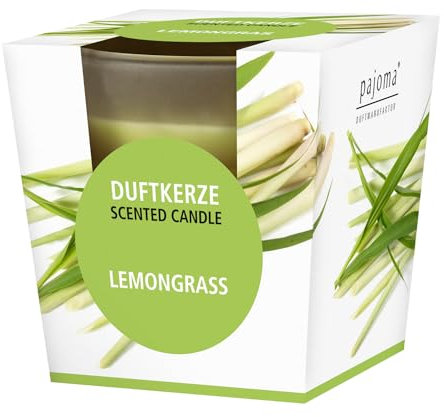 pajoma® Duftkerze, Lemongras - im satinierten Glas | 120g Wachsgewicht, Brenndauer: 25 Stunden, in edler Geschenkverpackung | Premium Qualität