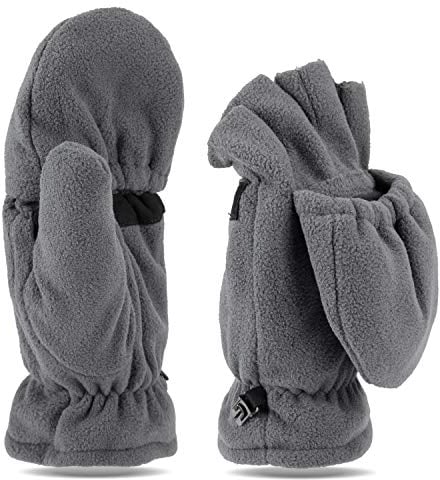 Tarjane Fleece Winterhandschuhe | Fäustlinge | Damen und Herren Fausthandschuhe | Fingerhandschuhe (S/M, Grau)