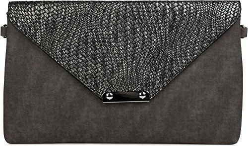 styleBREAKER Envelope Clutch Tasche mit Flecht Optik am Umschlag, Handschlaufe, Umhängegurt, Abendtasche, Damen 02012184, Farbe:Schwarz