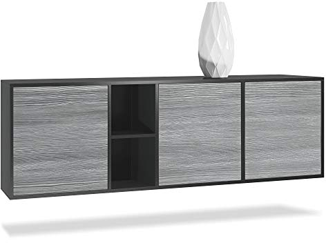 Vladon Kommode Cuba, Made in Germany, Schwarz matt/Avola-Anthrazit - Modernes Sideboard für Ihr Wohnbereich - (BxHxT) 182x53x35 cm